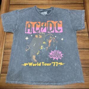 Hybrid Apparel AC/DC Faded Black Unisex Tee World Tour '77 - Size Large